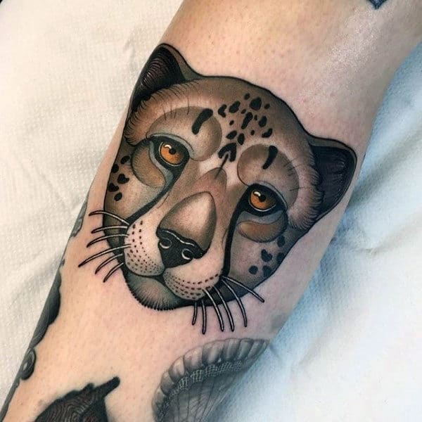 New School Mens Leopard Head Tatoto On Arm