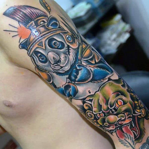New School Mens Panda Warrior Arm Tattoos