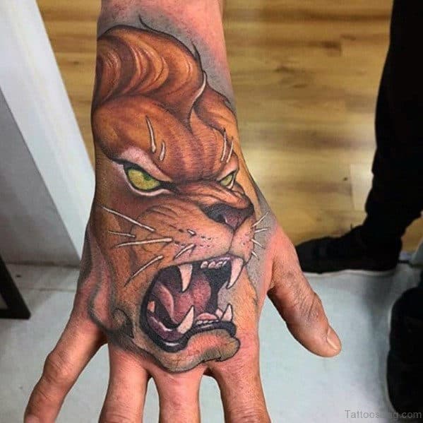New School Mens Roaring Lion Hand Tattoo