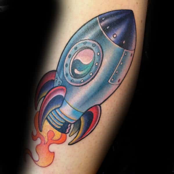 New School Mens Rocket Ship Forearm Tattoo Ideas