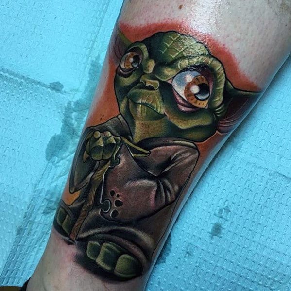 New School Mens Yoda Leg Tattoos