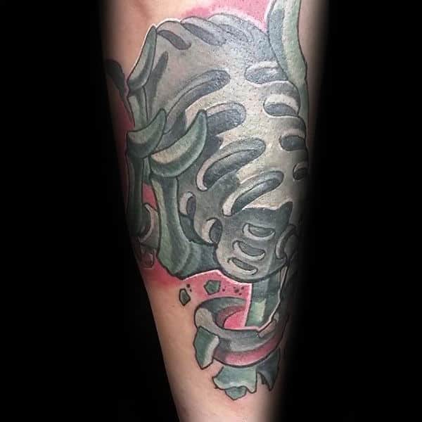 New School Skeleton Hand Microphone Guys Forearm Tattoos