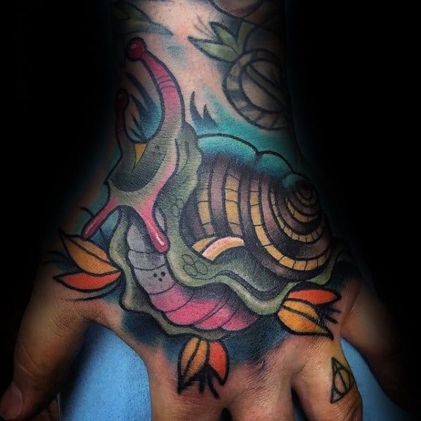 New School Unique Hand Snail Tattoos For Men