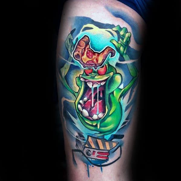 New School Watercolor Thigh Mens Ghostbusters Tattoo Design Inspiration