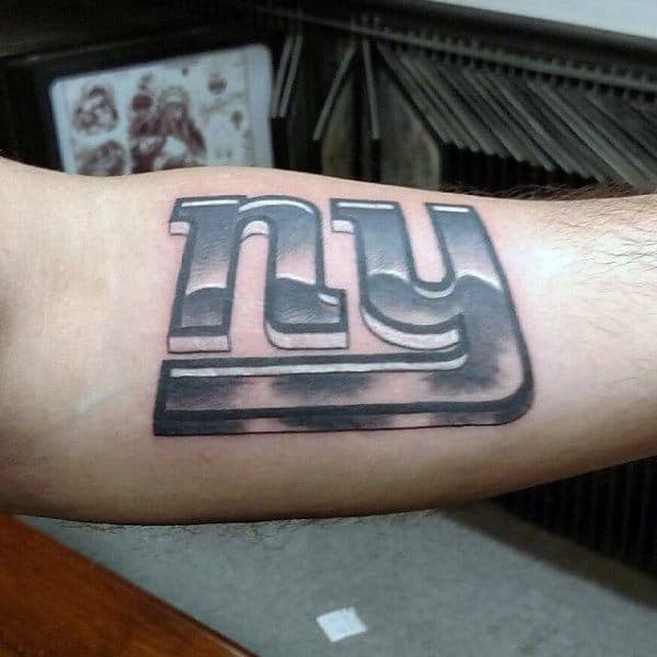 New York Giants Male Football Metallic Logo Tattoo Designs On Arm
