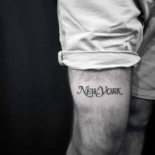 New York Logo Simple Leg Mens Tattoo Ideas