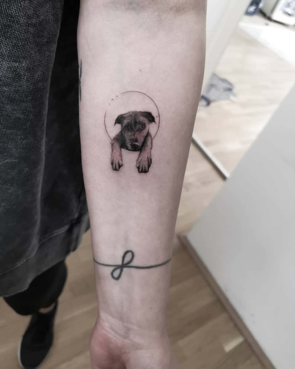 Puppy in a Circle Tattoo