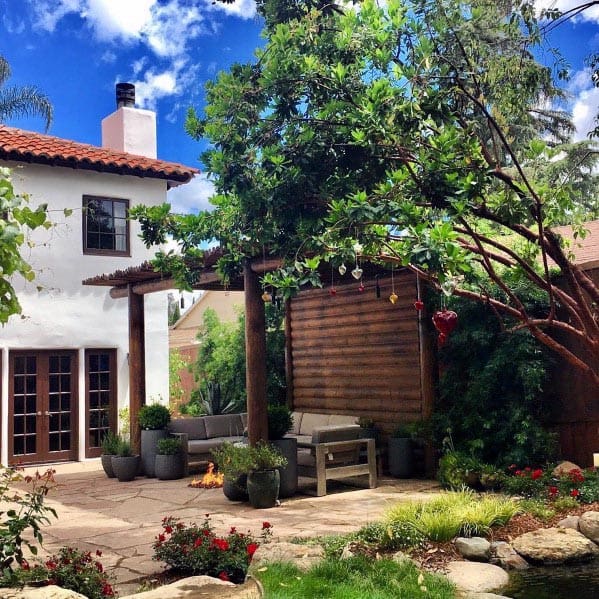 Nice Flagstone Patio Backyard Ideas With Covered Pergola