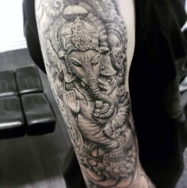 Nice Ganesha Hindua God Shaded Male Arm Tattoos