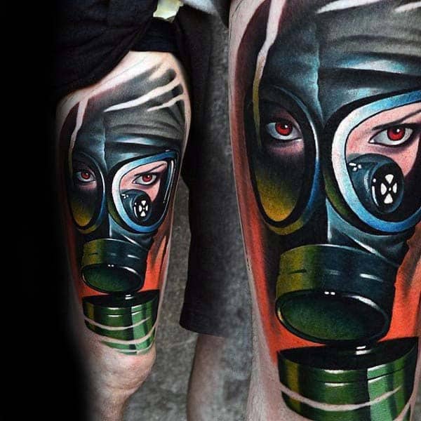 Nice Guys Modern Gask Mask Thigh Tattoos