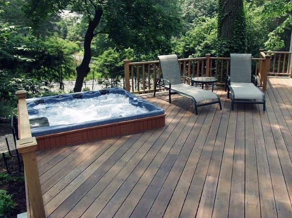 sunken hot tub wood deck sun loungers