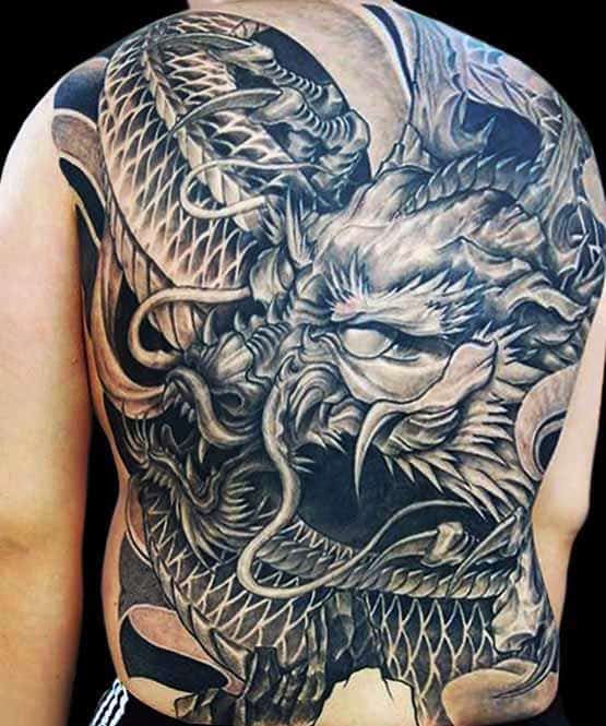 Nice Mens Dragon Full Back Tattoo With 3d Design