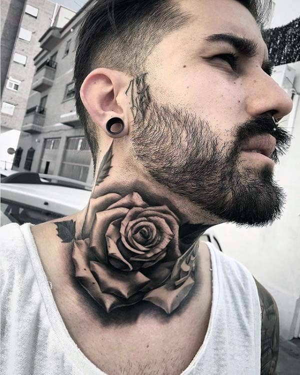 Nice Mens Shaded Rose Neck Tattoos