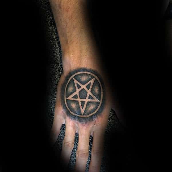 Nice Pentagram Tattoo Mens Hands