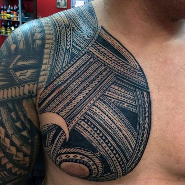 Nice Samoan Tribal Tattoo Ideas For Men On Chest