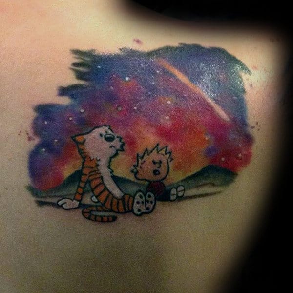 Night Sky Calvin And Hobbes Mens Shoulder Tattoo