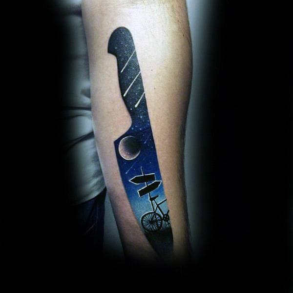 Night Sky Chef Knife Mens Arm Tattoos