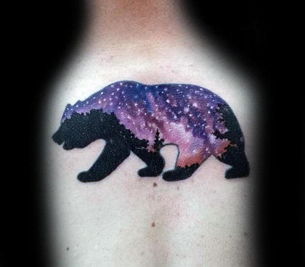 Night Sky Stars California Bear Mens Back Tattoos