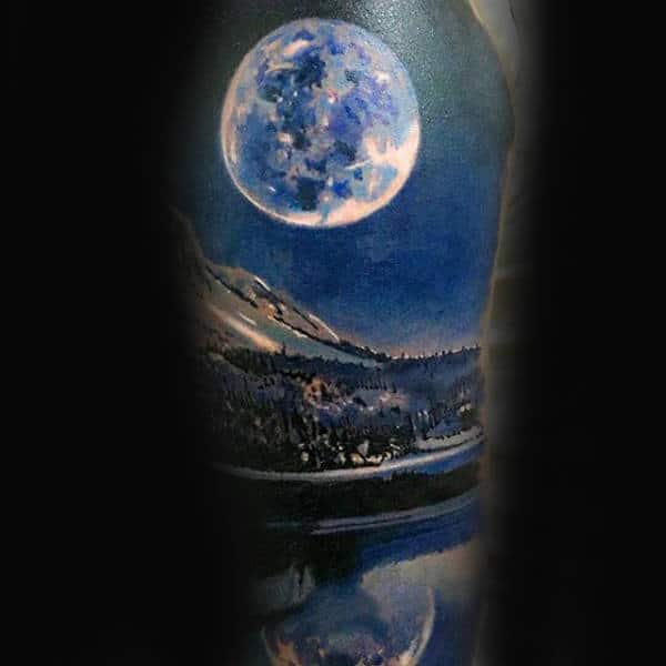 Night Sky With Realistic Moon Male Half Sleeve Tattoos