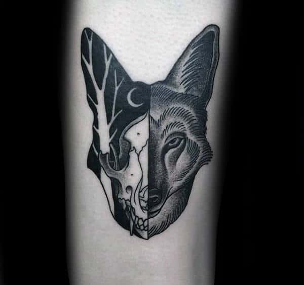 Night Sky Wolf Skull Male Tattoos