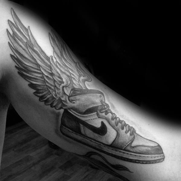 Nike Sneaker With Wings Guys Leg Tattoo