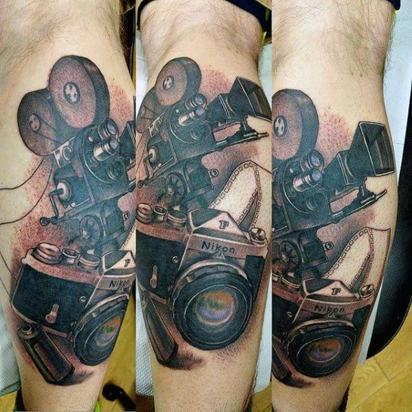 Nikon High Tech Camera Tattoo Male Forearms