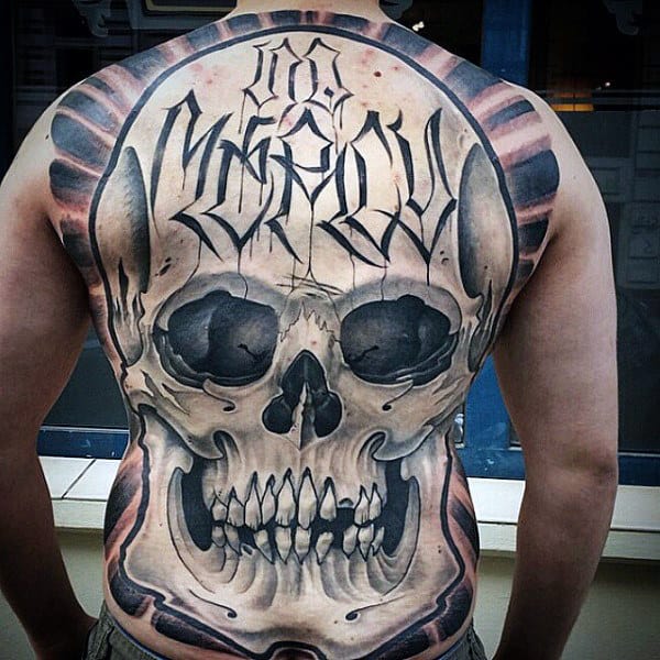 No Mercy Crazy Full Back Tattoo Skull Design On Gentleman