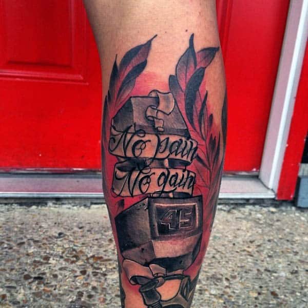 No Pain No Gain Fitness Male Leg Tattoo