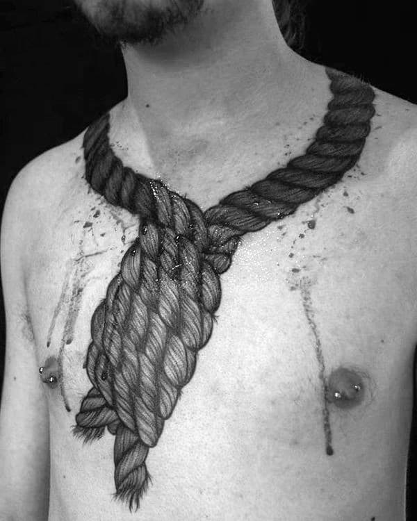 Noose Around Neck And Chest Guys Rope Tattoos