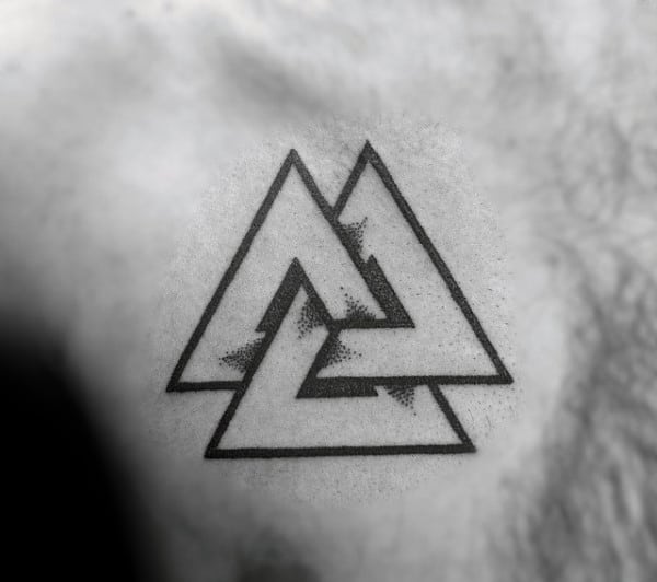 Nordic Male Trefoil Knot Valknut Upper Chest Tattoo Designs