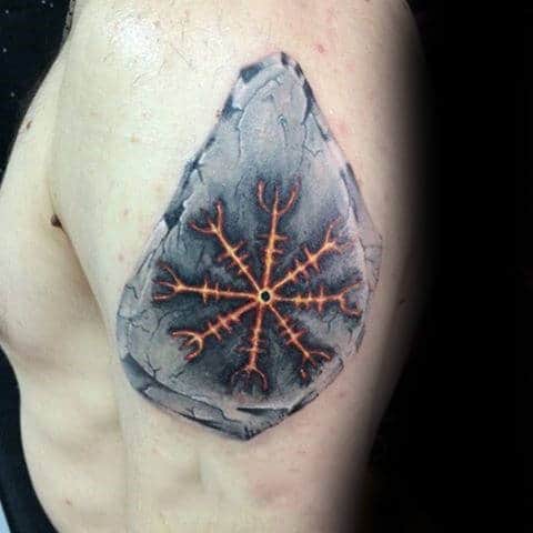 Nordic Rune Stone Glowing Mens Upper Arm Tattoos