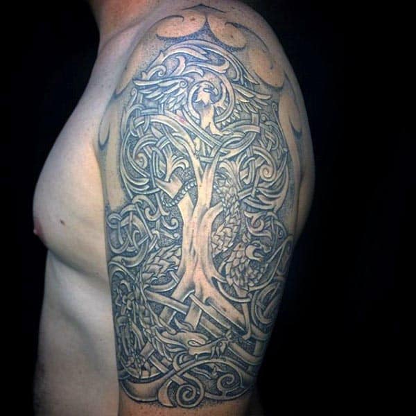 Norse Mens Tree Of Life Half Sleeve Tattoos