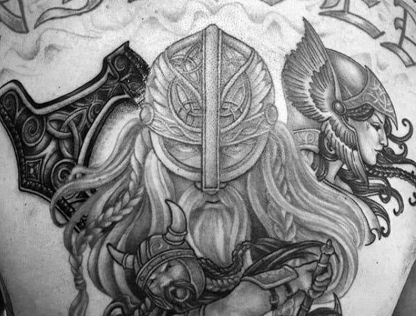 Norse Viking Back Male Valkyrie Tattoo Design Inspiration