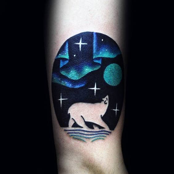Northern Lights Polar Bear Negative Space Guys Forearm Tattoos