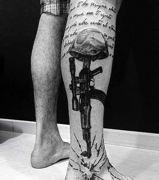 Norwegian Military Tattoo For Guys On Legs