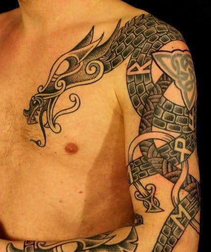 Dragon Norwegian Viking Tattoos For Males