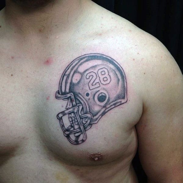 Number 28 Mens Football Helmet Chest Tattoo