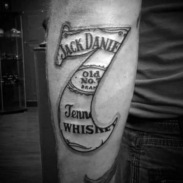 Number Seven Jack Daniels Mens Outer Forearm Tattoo
