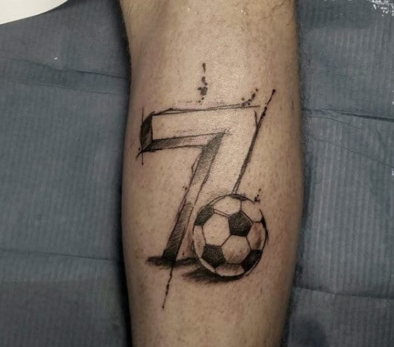 Number Seven Soccer Mens Leg Tattoos