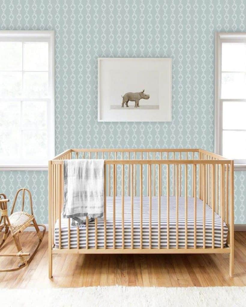minimalistic nursery wood crib rocking horse pattern wallpaper