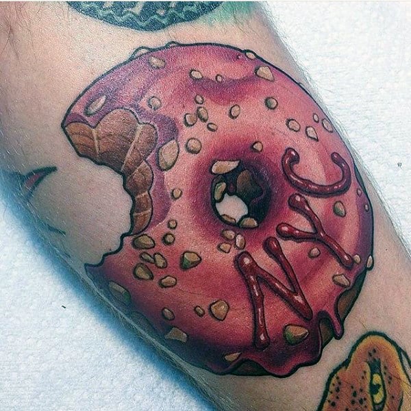 Nyc Bitten Dout Food Tattoo Male Forearms