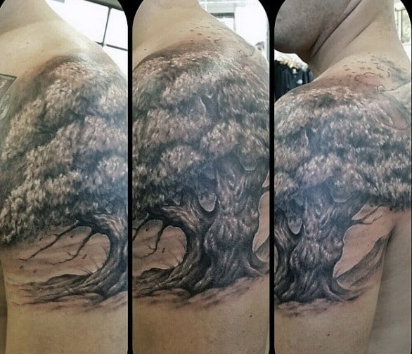 Oak Tree On A Windy Day Tattoos On Arms For Men