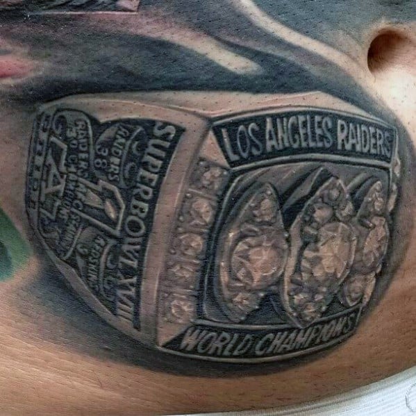 Oakland Raiders World Championship Ring Mens Stomach Tattoos