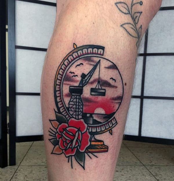Ocean Crane Globe Mens Leg Tattoos