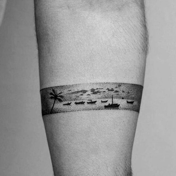 Ocean Landscape Badass Mens Small Forearm Band Tattoo Designs
