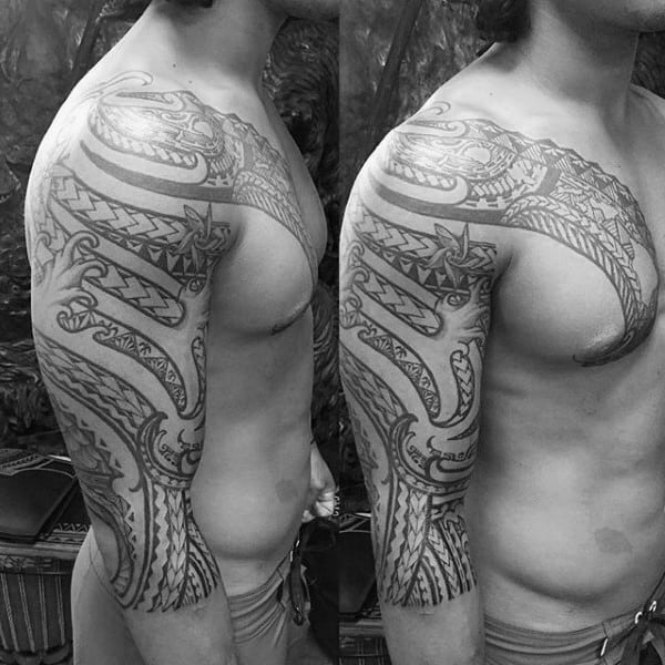 Ocean Waves Half Sleeve Tribal Mens Tattoos