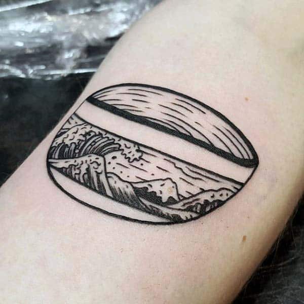 Ocean Waves In Bowl Woodcut Arm Tattoos For Gentlemen