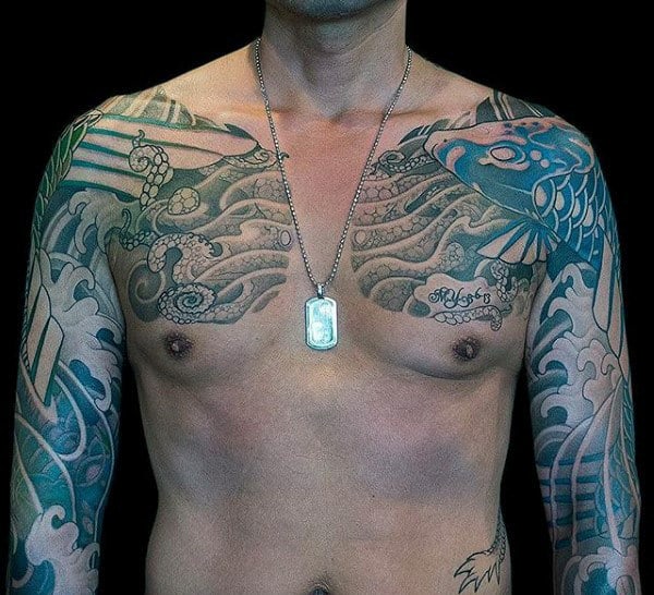 Ocean Waves Japanese Original Male Sleeve Tattoos