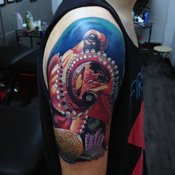 Octopus Artisticmens Half Sleeve Underwater Tattoos