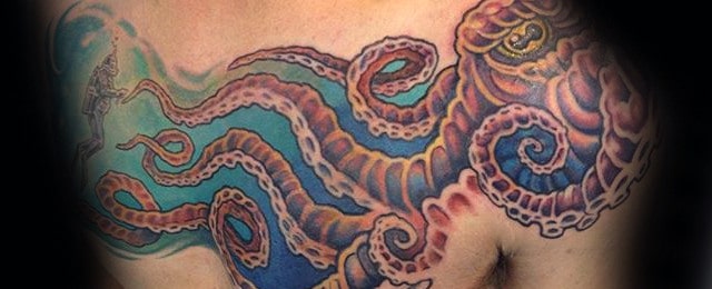 Octopus Chest Tattoo Designs For Men